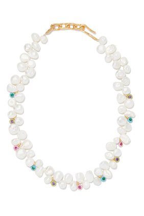 Pearl Necklace with Gold-Plated Stones
